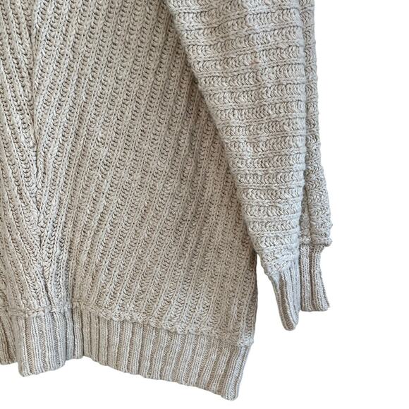 Free People FP V-Neck Chunky Knit Oversized Sweater Oatmeal Light Beige Size S - Picture 6 of 9